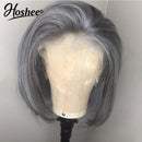 Peruca Cabelo Humano Brasileiro 13x4X1 Transparente Renda Frontal Perucas de Cabelo Humano Para Mulheres 150 Densidade Sliver Grey Short Bob Lace Front