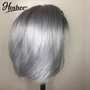 Peruca Cabelo Humano Brasileiro 13x4X1 Transparente Renda Frontal Perucas de Cabelo Humano Para Mulheres 150 Densidade Sliver Grey Short Bob Lace Front