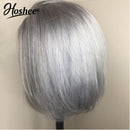 Peruca Cabelo Humano Brasileiro 13x4X1 Transparente Renda Frontal Perucas de Cabelo Humano Para Mulheres 150 Densidade Sliver Grey Short Bob Lace Front