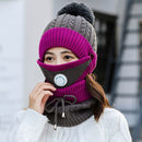 Chapéu de inverno máscara feminina balaclava chapéu para meninas cachecol grosso lã quente dentro de malha chapéu cachecol conjunto 3pcs chapéus de inverno