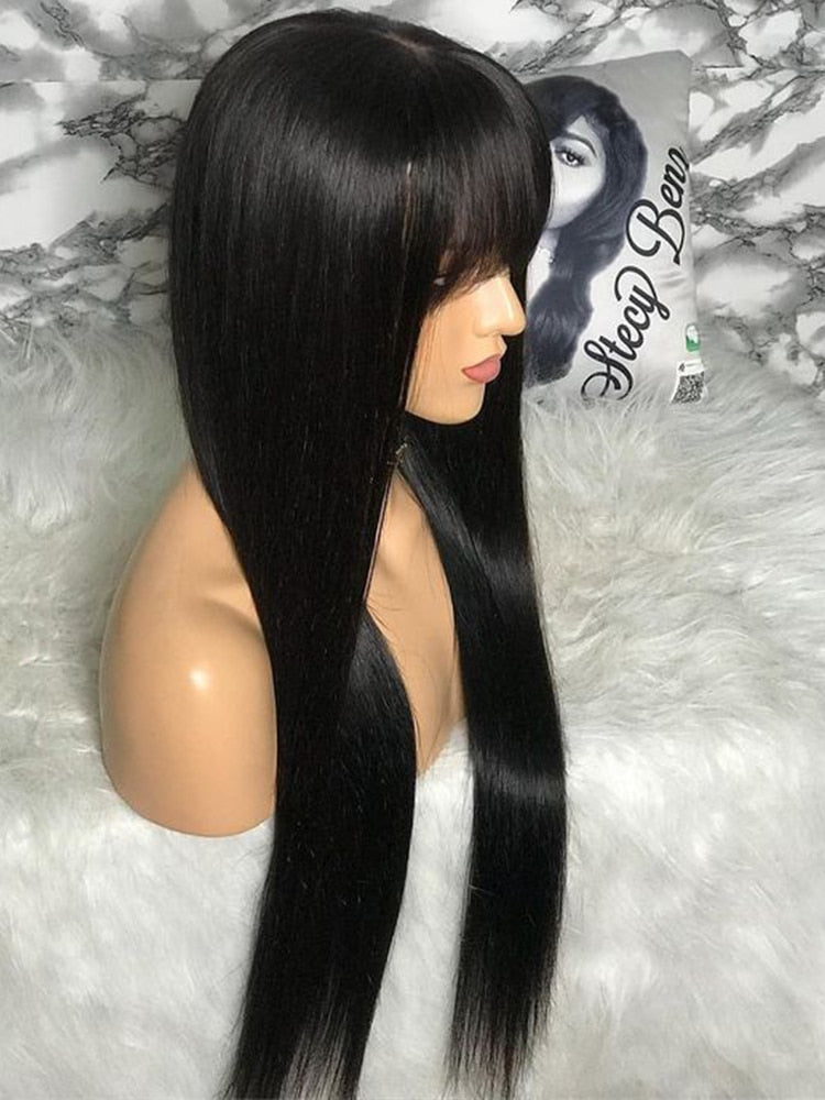 Pruik Met Pony Menselijk Haar Korte Bob Pruiken Voor Zwarte Vrouwen Braziliaanse Full Bone Straight Goedkope 30 Inch 100% Human bang Fringe Pruik