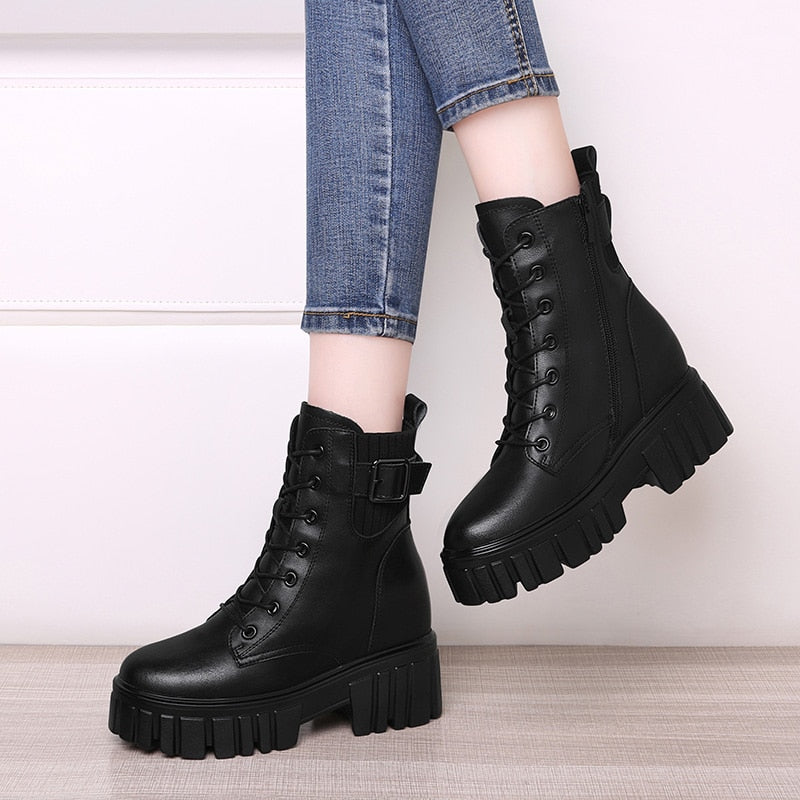 Botas femininas outdoor boots aumento design de marca nova plataforma salto alto cosplay moda outono inverno cunha sapatos