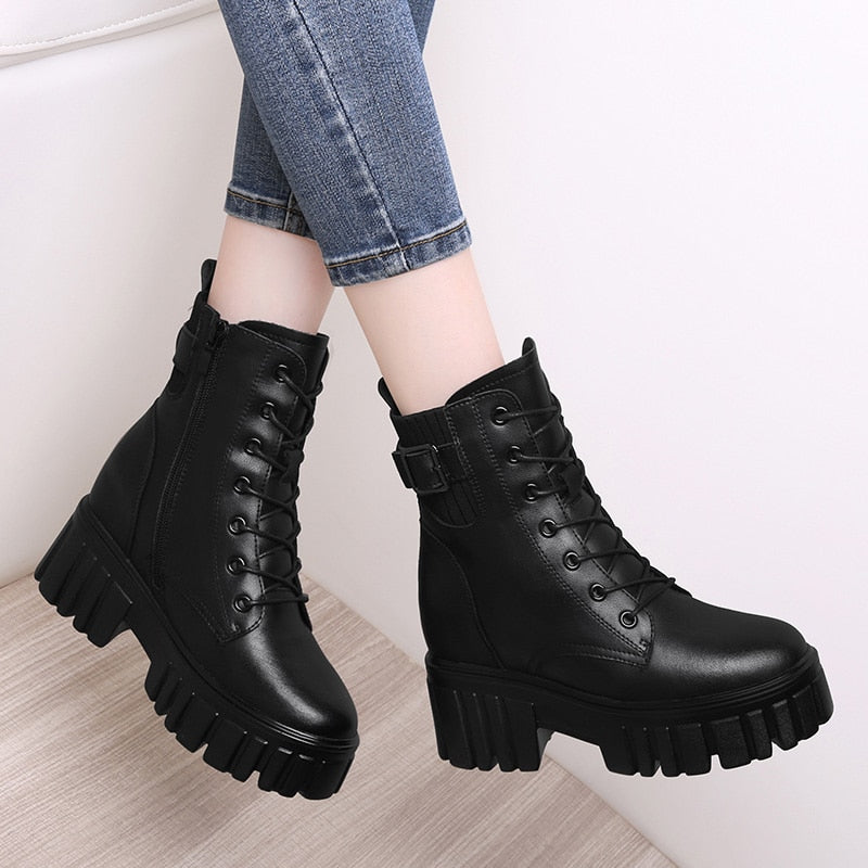 Botas femininas outdoor boots aumento design de marca nova plataforma salto alto cosplay moda outono inverno cunha sapatos