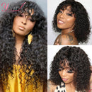 Perucas de cabelo humano com franja Perucas de água encaracoladas Perucas brasileiras de cabelo humano Remy de ondas de água feitas à máquina com franja natural