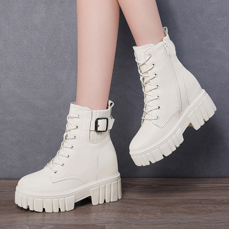 Botas femininas outdoor boots aumento design de marca nova plataforma salto alto cosplay moda outono inverno cunha sapatos