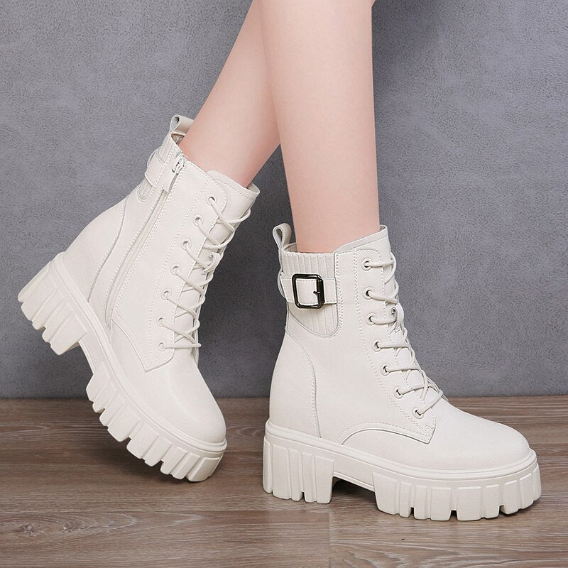 Botas femininas outdoor boots aumento design de marca nova plataforma salto alto cosplay moda outono inverno cunha sapatos