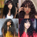 Perucas de cabelo humano com franja Perucas de água encaracoladas Perucas brasileiras de cabelo humano Remy de ondas de água feitas à máquina com franja natural