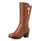 Botas de Inverno até ao Joelho Lã Pele Interior Sapatos Quentes Feminino Salto Alto Couro Macio Sapatos de Plataforma Botas de Neve Calçado Botas