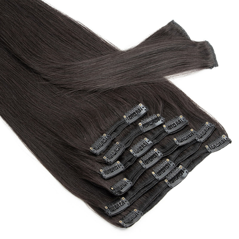 Grampo de cabelo natural em extensão de cabeça cheia 8 pçs/conjunto Grampo de cabelo humano liso natural em preto loiro marrom cabelo remy feito à máquina