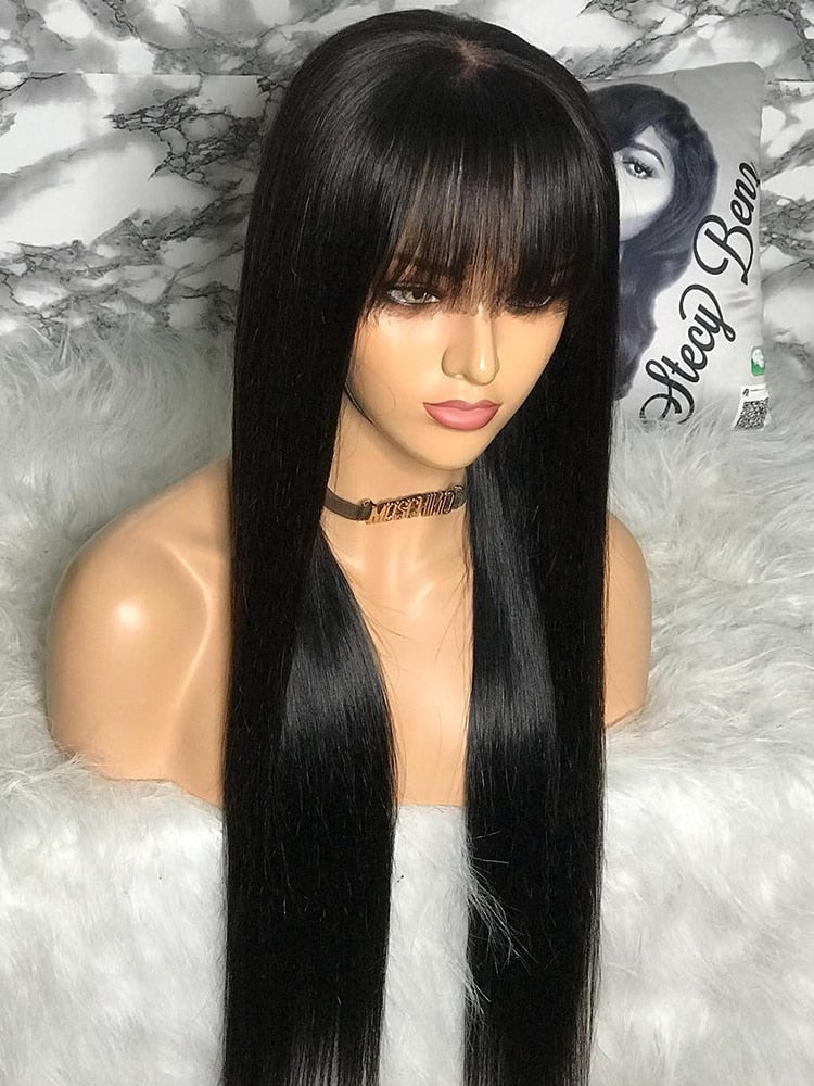 Pruik Met Pony Menselijk Haar Korte Bob Pruiken Voor Zwarte Vrouwen Braziliaanse Full Bone Straight Goedkope 30 Inch 100% Human bang Fringe Pruik