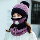 Chapéu de inverno máscara feminina balaclava chapéu para meninas cachecol grosso lã quente dentro de malha chapéu cachecol conjunto 3pcs chapéus de inverno