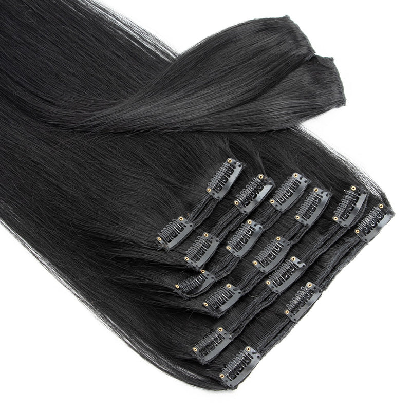 Grampo de cabelo natural em extensão de cabeça cheia 8 pçs/conjunto Grampo de cabelo humano liso natural em preto loiro marrom cabelo remy feito à máquina