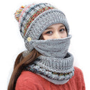 Chapéu de inverno máscara feminina balaclava chapéu para meninas cachecol grosso lã quente dentro de malha chapéu cachecol conjunto 3pcs chapéus de inverno