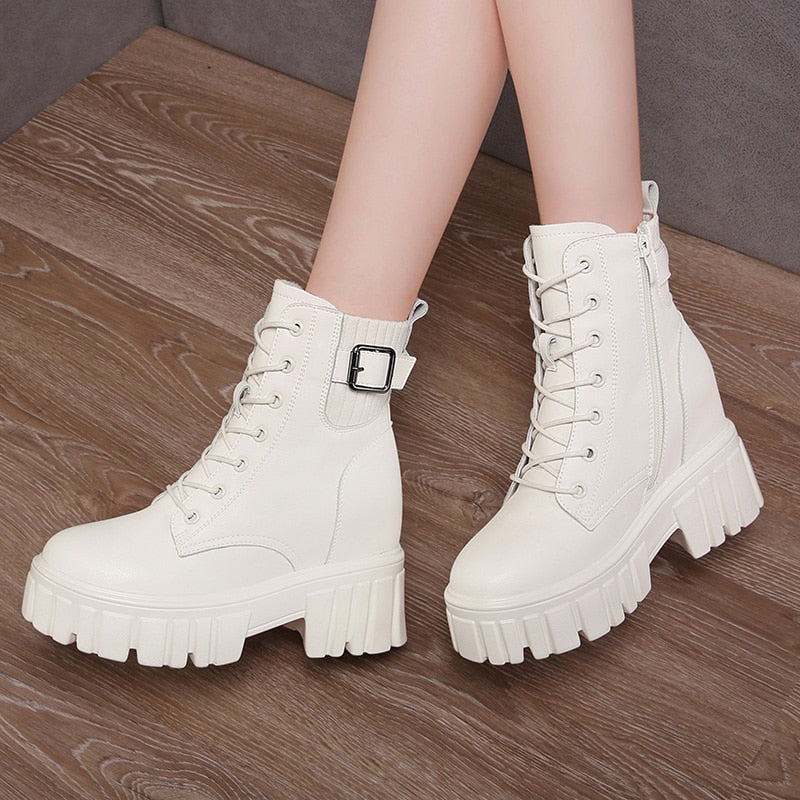 Botas femininas outdoor boots aumento design de marca nova plataforma salto alto cosplay moda outono inverno cunha sapatos