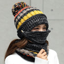 Chapéu de inverno máscara feminina balaclava chapéu para meninas cachecol grosso lã quente dentro de malha chapéu cachecol conjunto 3pcs chapéus de inverno