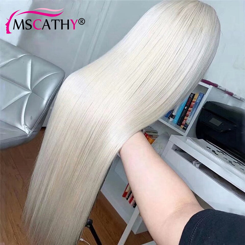 Platinum White Blonde Lace Front Perucas Para Mulheres Cabelo Humano Liso Gelo Loiro Colorido Remy Perucas de Cabelo Humano HD Lace Frontat Peruca