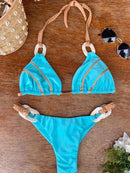 Conjunto de biquíni banho feminino push up biquini sexy tanga biquinis retalhos maiô sem costas