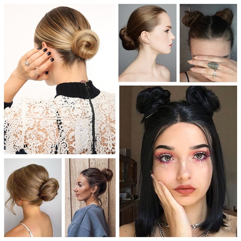 Cabelo Humano Coques Chignon Rabo de Cavalo Peruca Updo Donut Extensões de Cabelo Real Flexível Faixa Elástica Castanho Loiro 6 polegadas