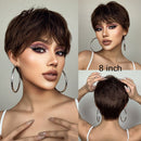 Perucas de cabelo humano para mulheres curtas perucas onduladas castanhas escuras com franja fofa cabelo castanho chocolate natural uso diário