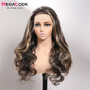 Konts branqueados prontos para usar loira destaque 13x4 peruca dianteira do laço onda do corpo perucas de cabelo humano pré-arrancados sem cola