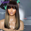 Perucas retas com franja brasileira virgem preto loira perucas de cabelo humano para mulheres sem cola completa máquina feita perucas