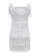 Vestido de festa feminino com franjas brancas, celebridade, noite, sexy, borlas, manga curta