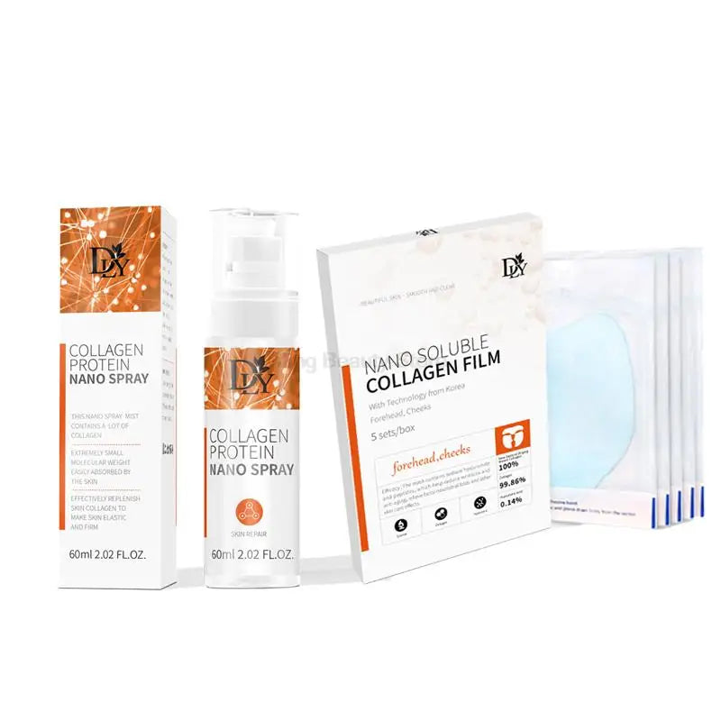 Máscara de filme de colágeno nano solúvel, conjunto de spray de soro facial, reparação de rugas, essência de preenchimento facial, hidratante, conjunto de cuidados com a pele