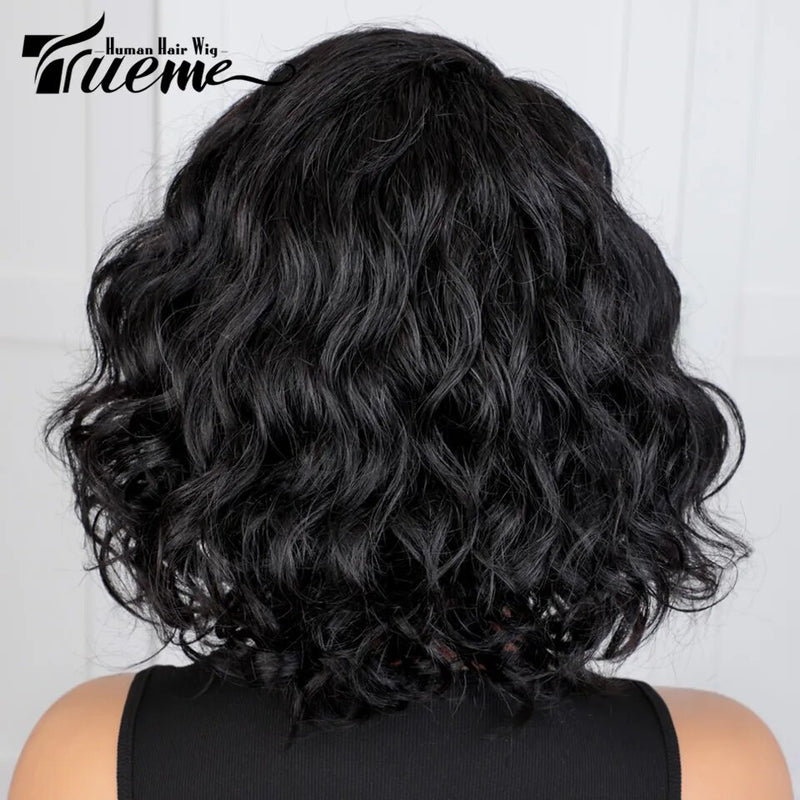 Trueme bouncy encaracolado bob peruca dianteira do laço perucas de cabelo humano para as mulheres coloridas onda de água brasileira transparente laço peruca de cabelo humano