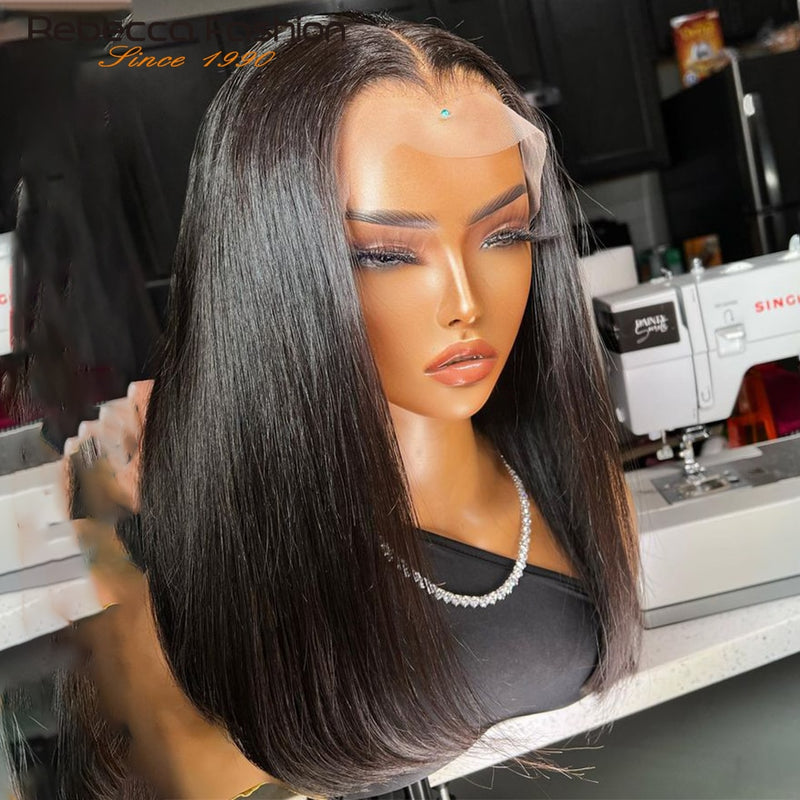 Perucas de Cabelo Humano Curto Bob Lace Front 150% Densidade Brasileira Liso Transparente 13x5x2 Parte Perucas Rendas Cabelo Humano Pré Arrancado