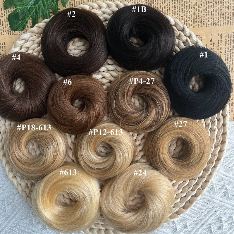 Cabelo Humano Coques Chignon Rabo de Cavalo Peruca Updo Donut Extensões de Cabelo Real Flexível Faixa Elástica Castanho Loiro 6 polegadas