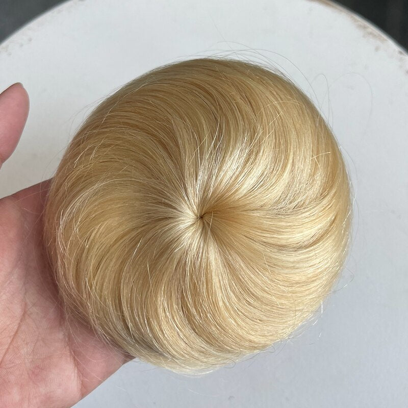 Pente de cabelo humano com cordão peruca de cabelo com cordão marrom loiro flexível 6 polegadas chignons rabo de cavalo apliques para cabelos mais finos