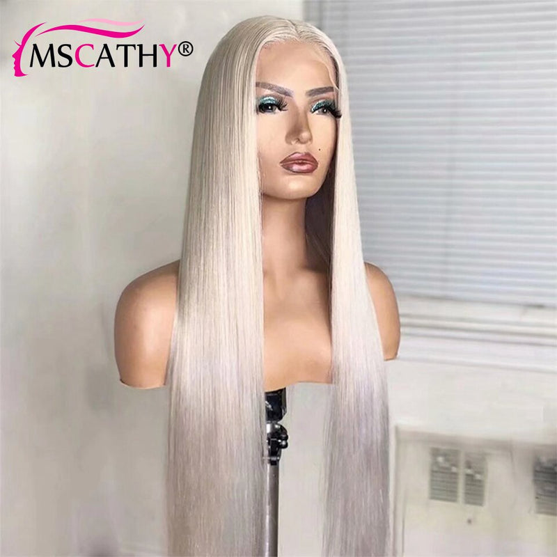 Platinum White Blonde Lace Front Perucas Para Mulheres Cabelo Humano Liso Gelo Loiro Colorido Remy Perucas de Cabelo Humano HD Lace Frontat Peruca