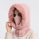Gorro feminino de lã desleixado de caxemira gorro de pele cachecol máscara com cordão quente com capuz inverno balaclava pulôver chapéu de malha