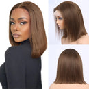 Peruca cabelo humano laço frontal perucas pré arrancadas com cabelo do bebê transparente corte rombudo marrom bob para preto