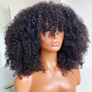 Elegante natural preto afro kinky encaracolado perucas de cabelo humano brasileiro destaque p4/27 remy cabelo bob peruca com bang 250% densidade peruca remy
