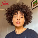 Perucas brasileiras elegantes afro crespas encaracoladas bob, cabelo preto escuro remy castanho, perucas curtas de cabelo humano feitas à máquina para mulheres negras