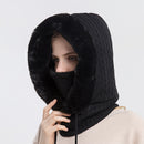 Gorro feminino de lã desleixado de caxemira gorro de pele cachecol máscara com cordão quente com capuz inverno balaclava pulôver chapéu de malha