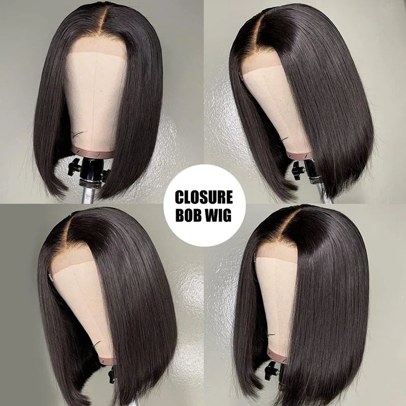 Perucas de cabelo humano curto e reto, para mulheres negras, cabelo humano, densidade 180, sem cola, cabelo humano, peruca frontal bob, cabelo humano