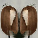 Peruca cabelo humano laço frontal perucas pré arrancadas com cabelo do bebê transparente corte rombudo marrom bob para preto