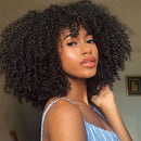 Perucas de cabelo humano afro, encaracolado, com franja, cor natural, densidade total, sem cola, remy, brasileiro, curto, encaracolado, cabelo humano