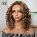 Cabelo Humano Renda Part Bob Wig 150% Densidade Loira Castanho Cabelo Humano Brasileiro Unice Hair Wig 13x1 Highlight Loose Wave Bob Wigs