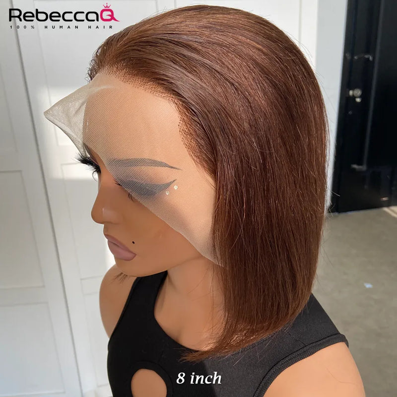 Peruca frontal de renda cabelo humano brasileiro remy cabelo liso colorido marrom bob peruca dianteira de renda