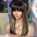 Perucas retas com franja brasileira virgem preto loira perucas de cabelo humano para mulheres sem cola completa máquina feita perucas