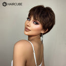 Perucas de cabelo humano para mulheres curtas perucas onduladas castanhas escuras com franja fofa cabelo castanho chocolate natural uso diário