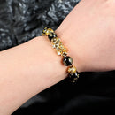 Pulseira de pedra de obsidiana feng shui, pulseira unissex para homens e mulheres, cor dourada, preta, pixiu, riqueza e boa sorte, pulseira que muda de sorte
