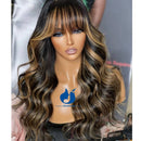 Peruca de cabelo humano com franja para preto feminino falso couro cabeludo topo máquina completa peruca onda do corpo brasileiro remy