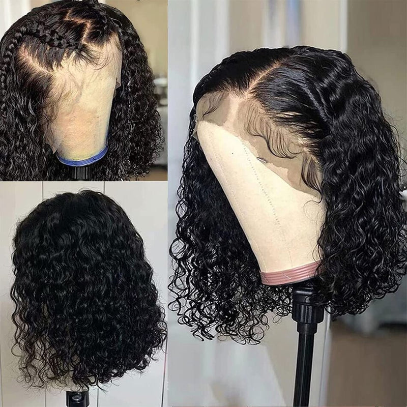 Peruca Lace Front Cabelo humano Perucas Hd Lace Frontal Peruca Transparente Curto Peruca de cabelo cacheado cacheado cacheado cacheado onda profunda fechamento peruca