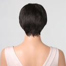 Perucas pretas Pixie Cut cabelo humano real curto peruca reta com franja marrom escuro corte de cabelo em camadas perucas de cabelo humano para mulheres femininas