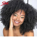 Elegante natural preto afro kinky encaracolado perucas de cabelo humano brasileiro destaque p4/27 remy cabelo bob peruca com bang 250% densidade peruca remy
