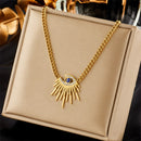 Colar com Pingente de Olhos Azuis para Mulheres Nova Corrente Gargantilha Multicamadas Presentes Jóias DIEYURO 316L Aço Inoxidável Borboleta Fechamento da Lua